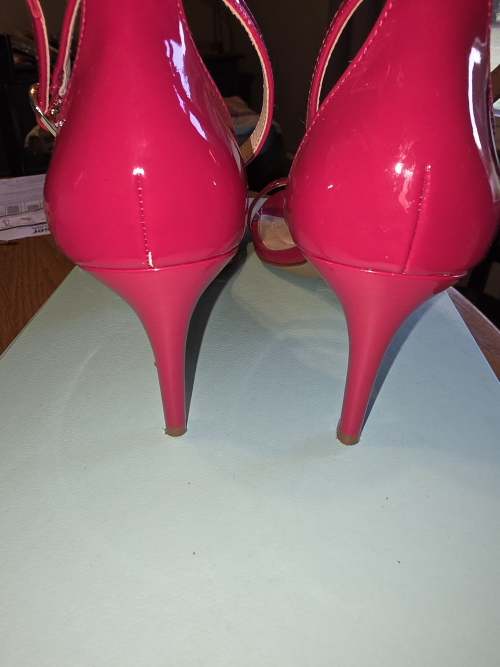 Kelly & Katie Hot Pink Patent Open-Toe Ankle-Strap 3" Heels - Picture 2 of 4